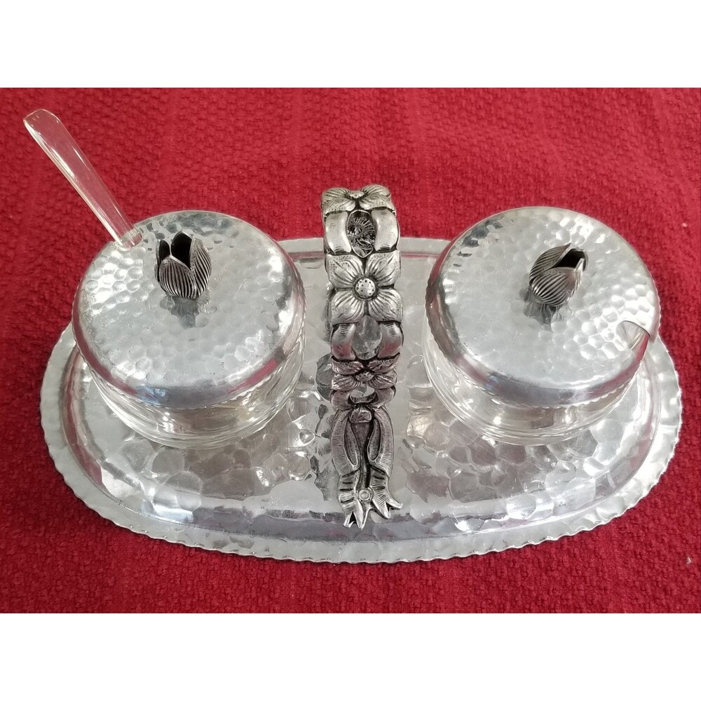 Vintage Mid-Century Hammered Aluminum Condiment Server